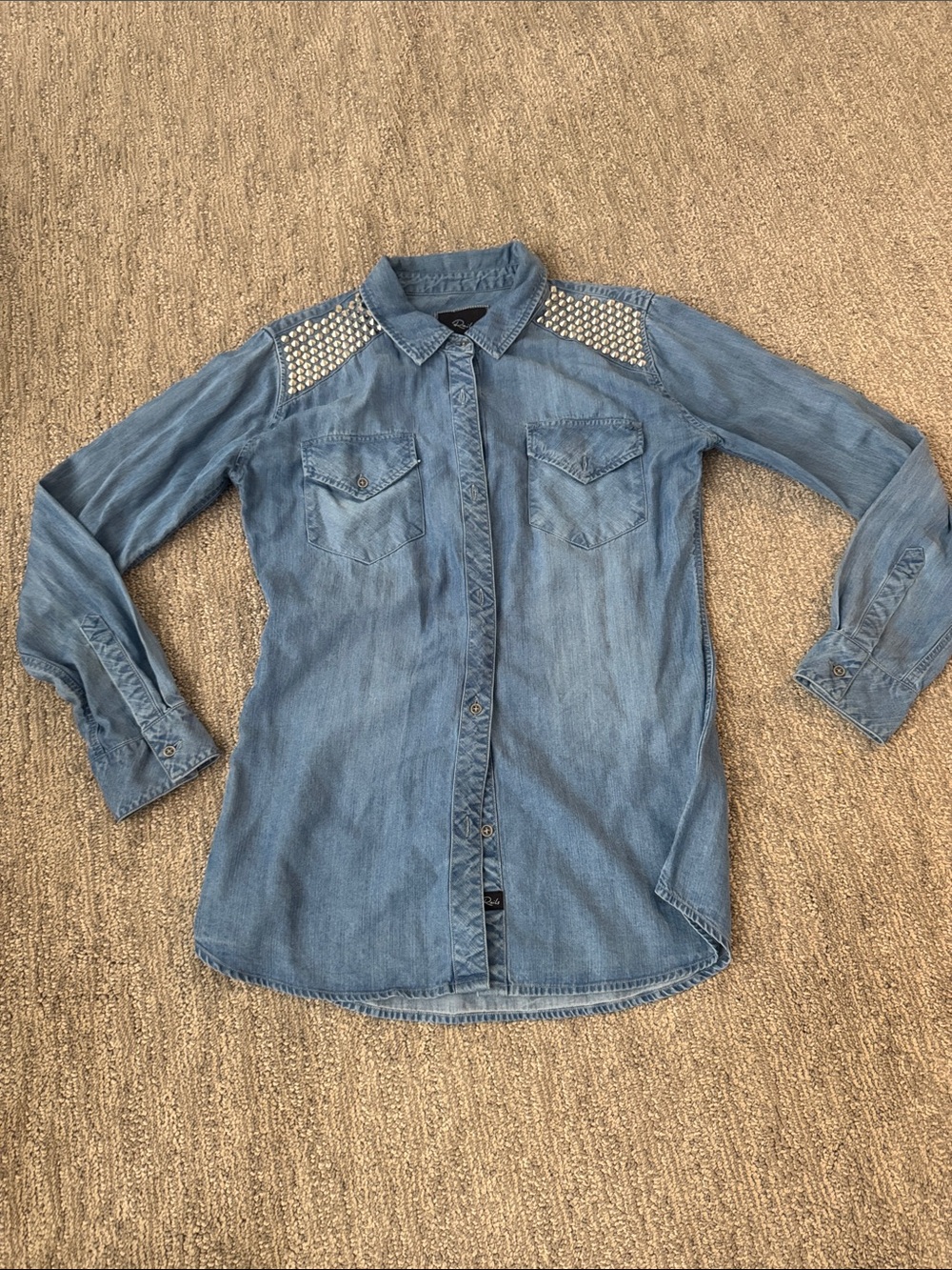 Rails Light Blue Denim Button-Down Shirt with Silver Studs
